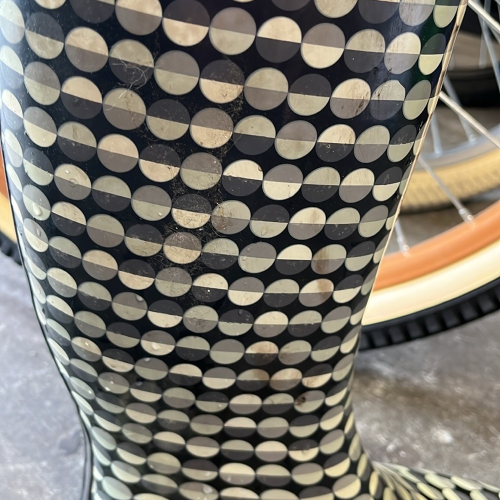 Capelli Black tall rain boots with cream & grey. Adjustable buckle top of boot - Picture 3 of 7